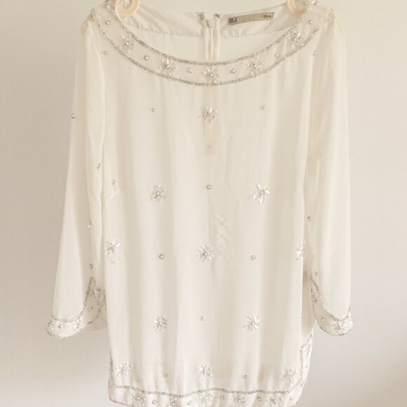 Sfera Elegant Beaded Off-white Chic Blouse - Size S - Picture 1 of 14